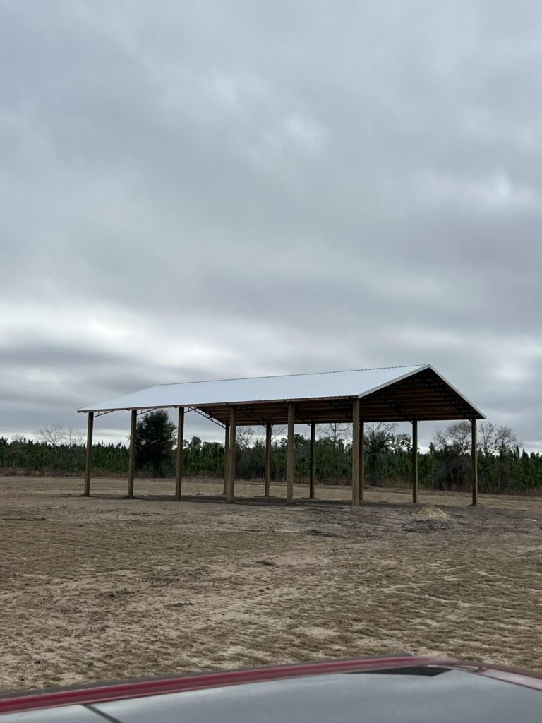 Pole barn overcast day