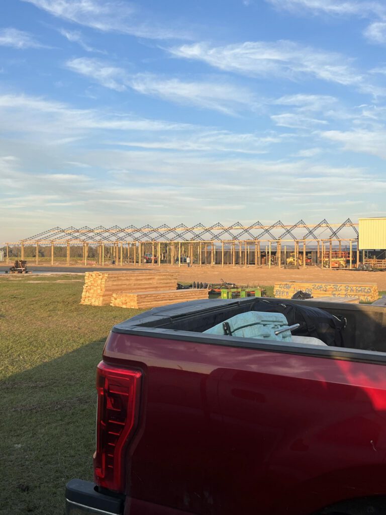 Steel trusses at dusk